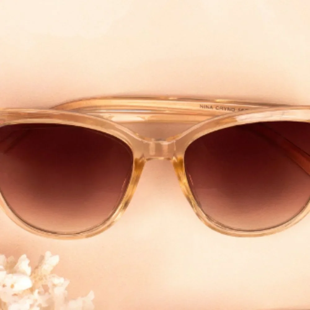 Rachel Zoe Nina Classic Cat Eye Sunnies/Sunglasses Nude Crystal/Brn w/Croc Case